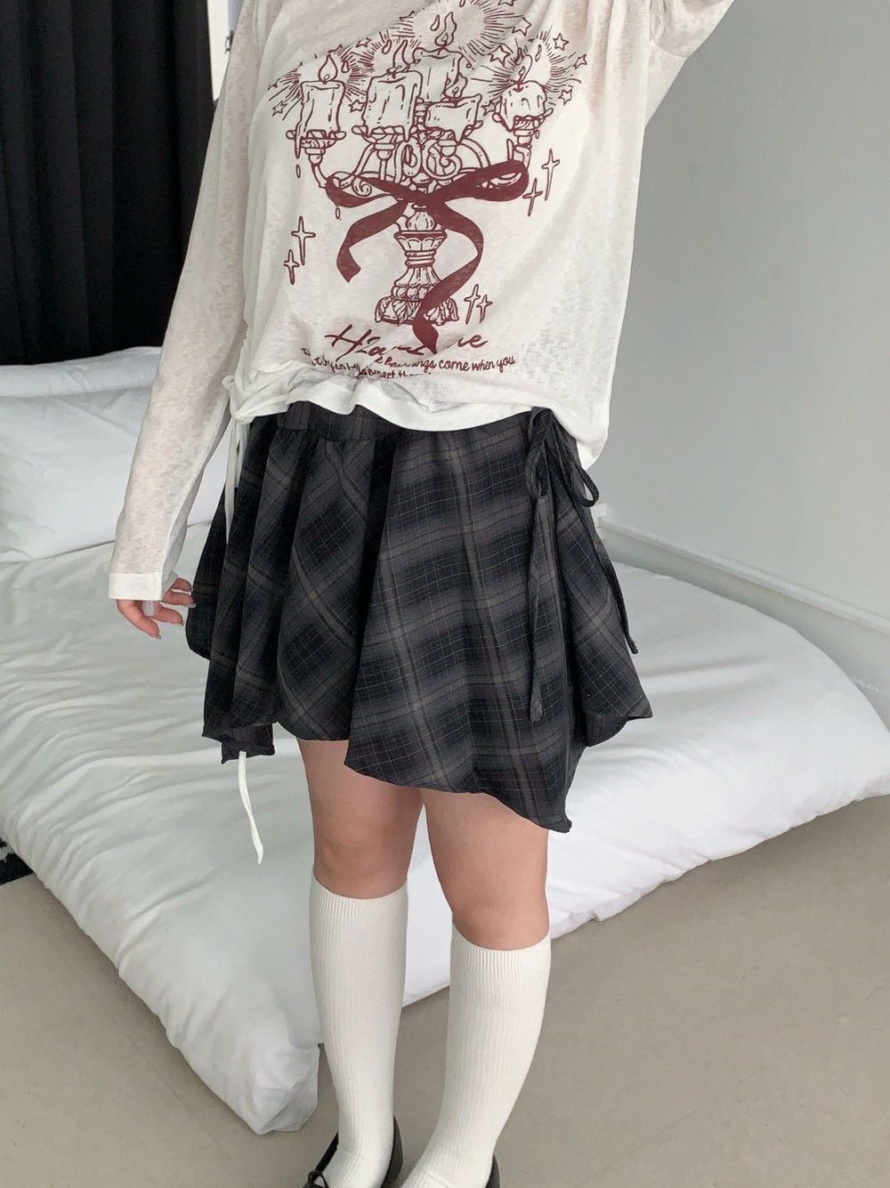 Velpro｜學院少女不規則設計感格紋短裙