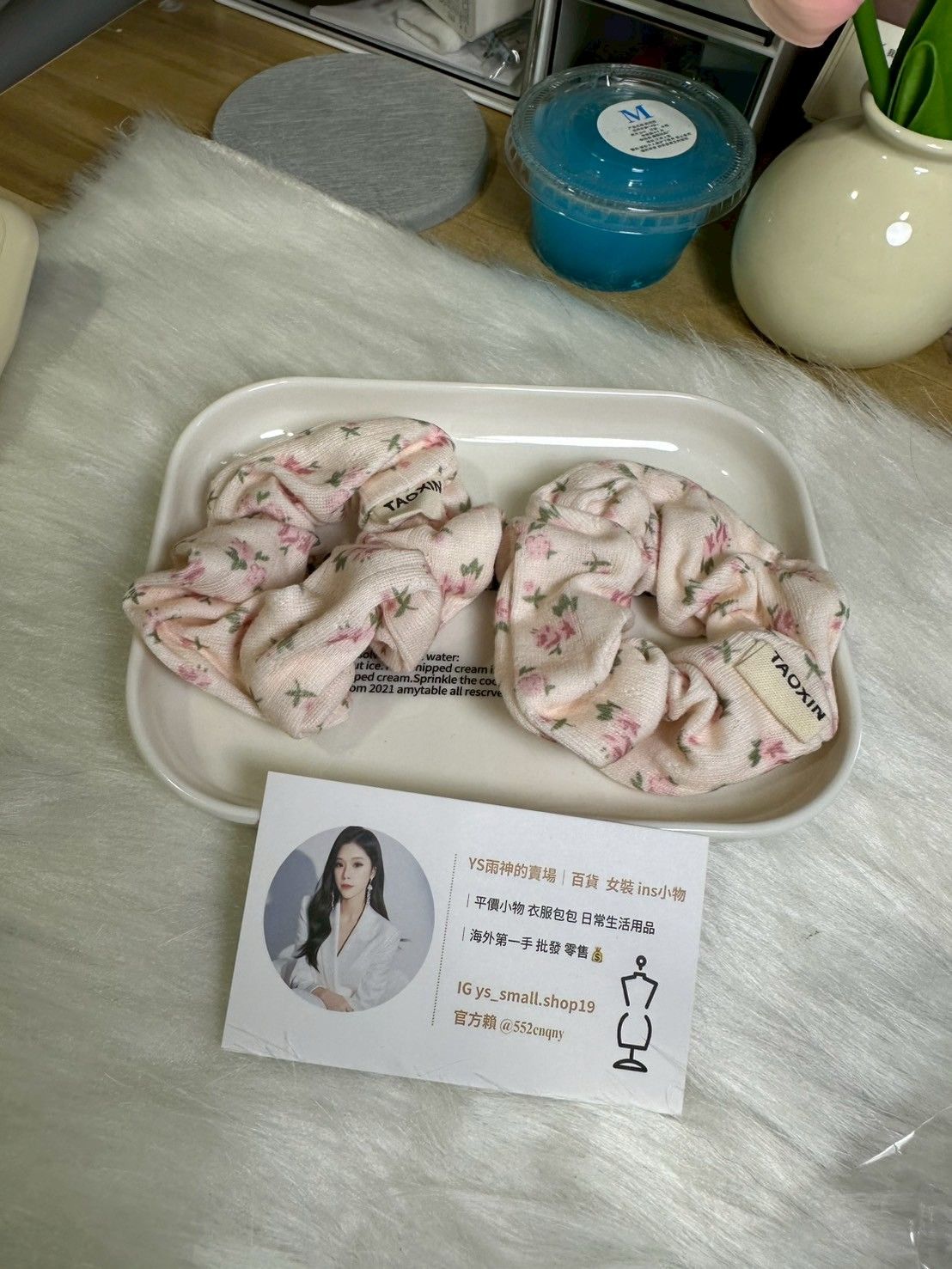 韓國歐膩推薦 粉色小碎花髮圈大腸圈