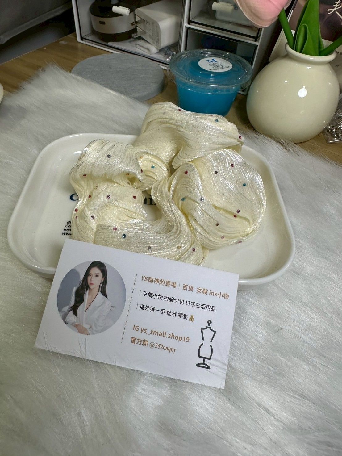 韓國歐膩推薦 奶白亮面髮圈大腸圈