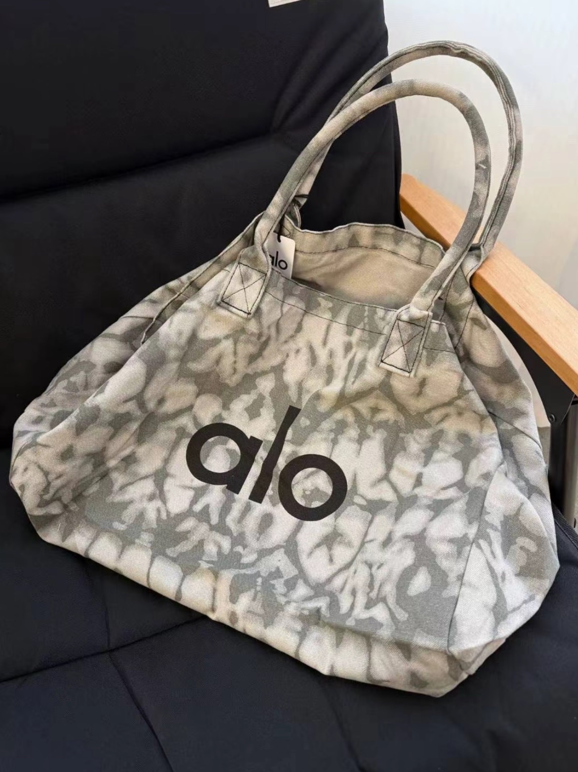 alo yoga 撞色印花圖案 棉 托特包Tote包購物袋手提包 大號 女款 灰色