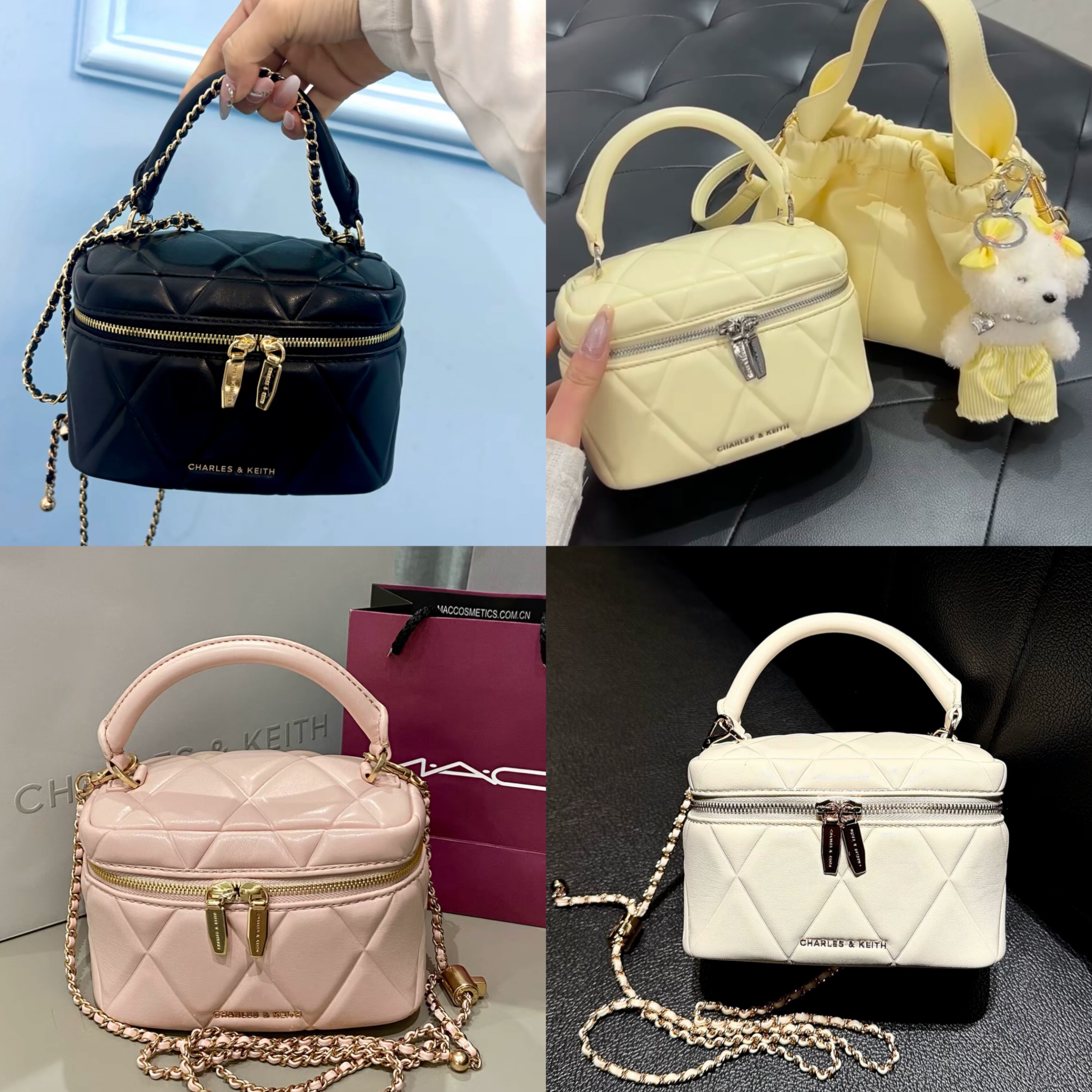 預購 CHARLES＆KEITH 小ck 菱格鏈條方包婚包 珠寶包 斜挎手提包 小號 女款