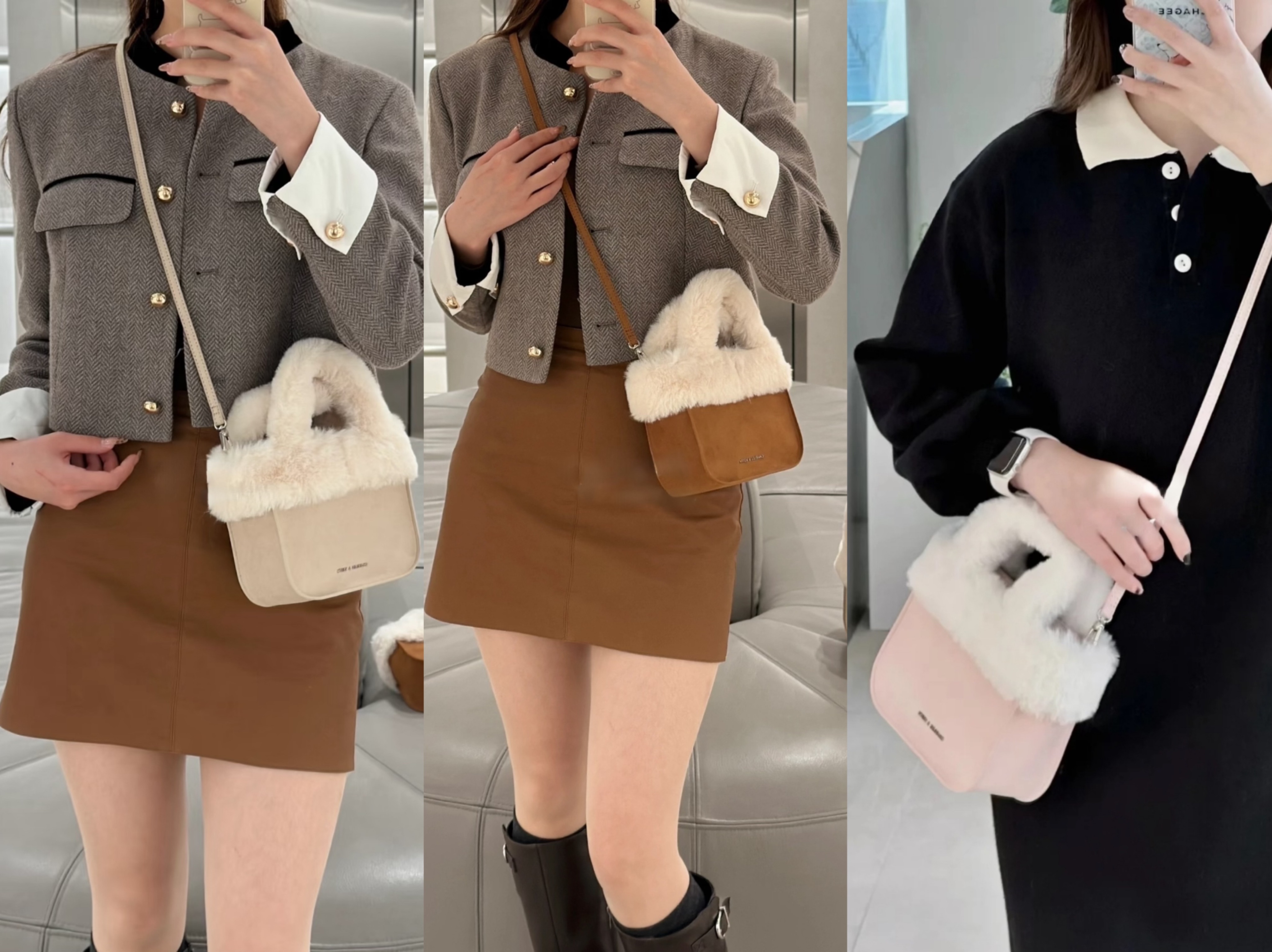 預購 CHARLES＆KEITH 小CK 毛絨系列 柔軟毛絨托特包 手提斜挎包 女款 棕色/米色/粉紅色