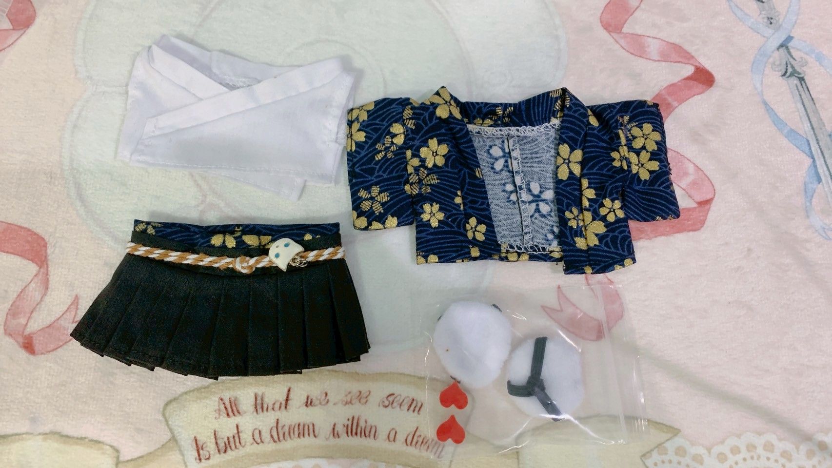 （可捆）10cm棉花娃衣包－花園愛麗絲*2+兔子連體服+藏青色和服（領口／鞋底有汙點）