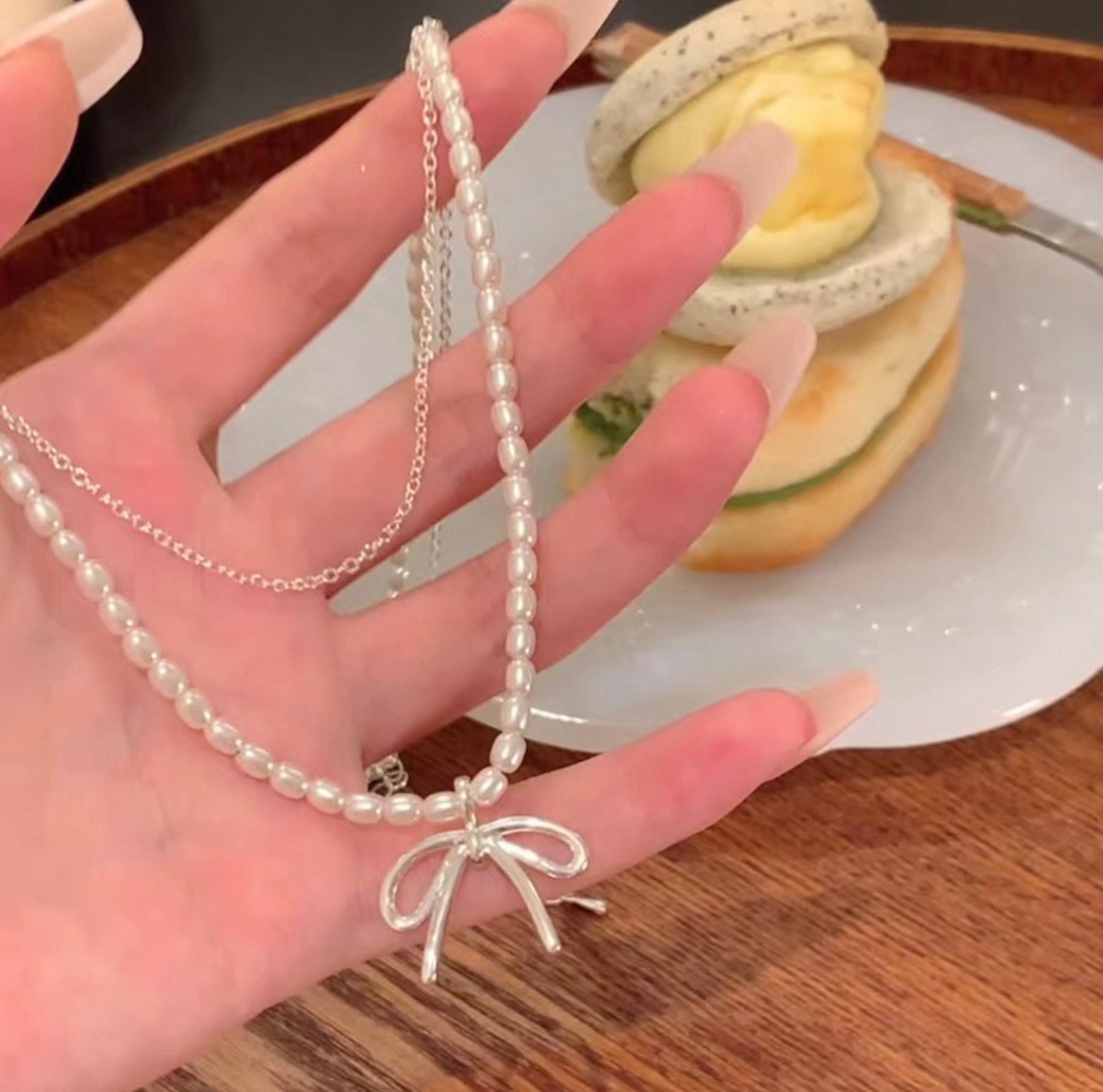 雙層珍珠蝴蝶結項鍊