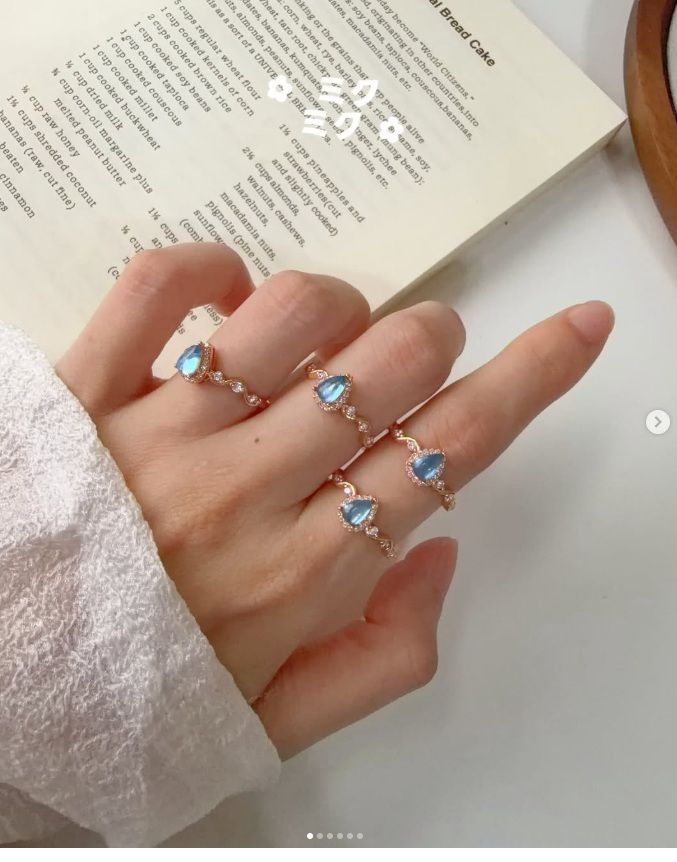 《#咪估半銀系列｜水滴海藍寶香檳金托戒指 💎💙》