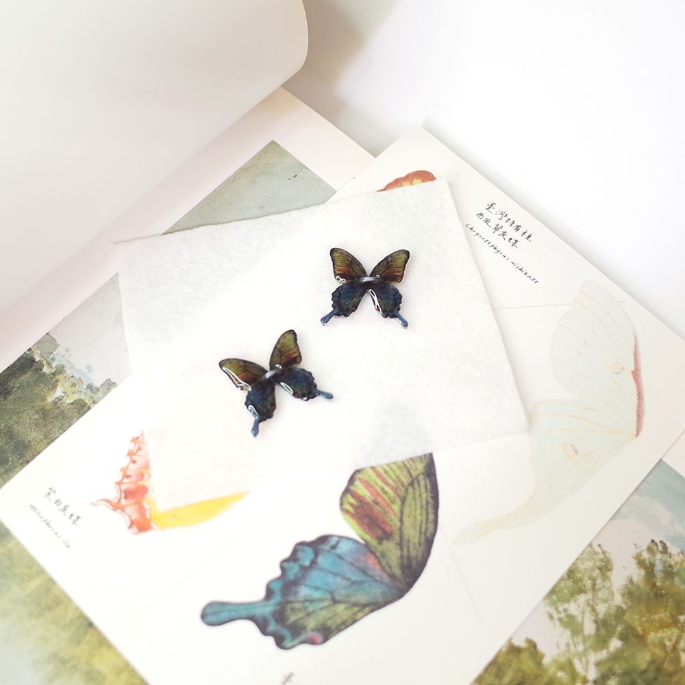 臺灣特有種蝶蛾繪畫裝飾鈕扣│琉璃帶鳳蝶/紫日灰蝶/臺灣長尾水青蛾