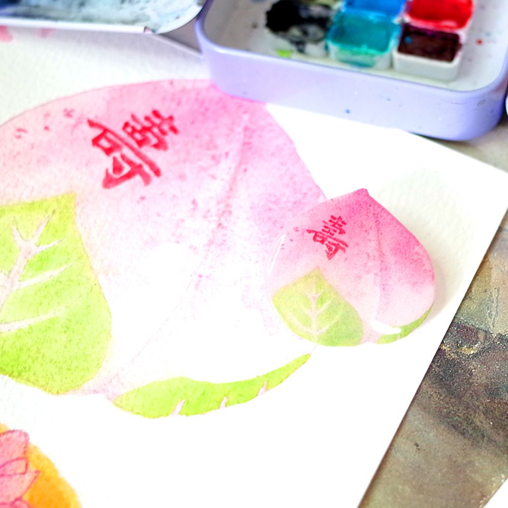 臺灣點心繪畫別針│壽桃/拜拜蛋糕