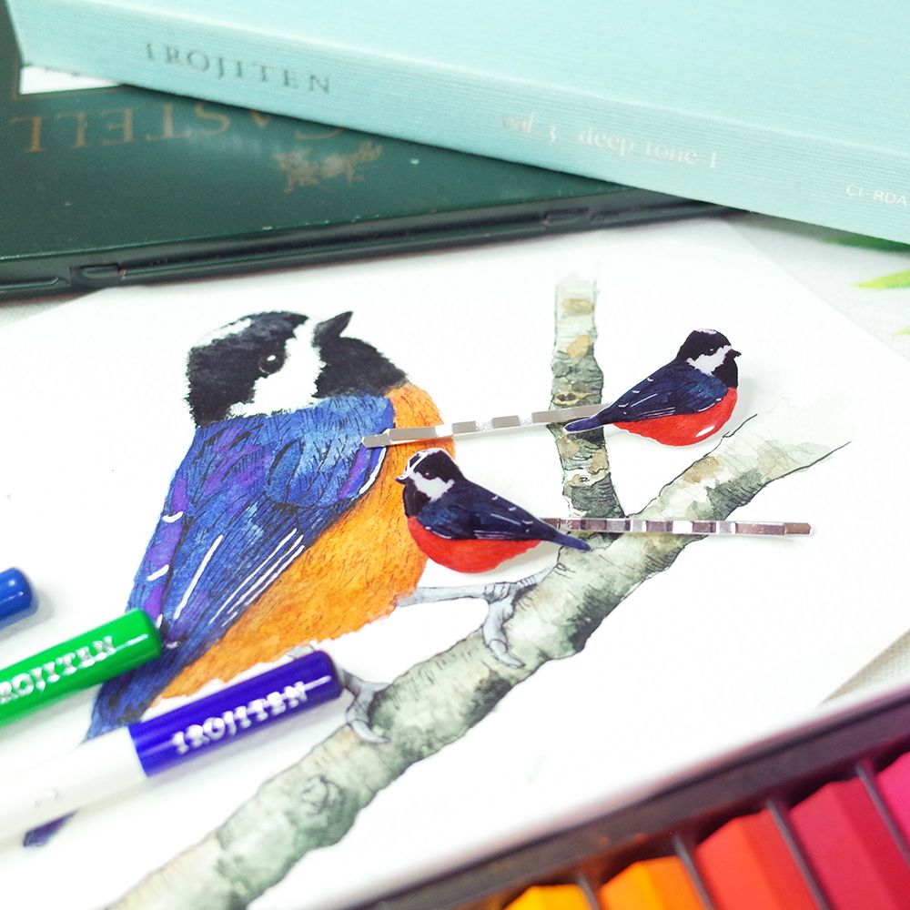 臺灣特有種鳥類繪畫一字夾│赤腹山雀/白耳畫眉/大冠鷲/東方草鴞