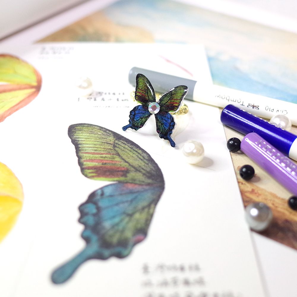 臺灣特有種蝶蛾繪畫一字夾│琉璃帶鳳蝶/西風翠灰蝶