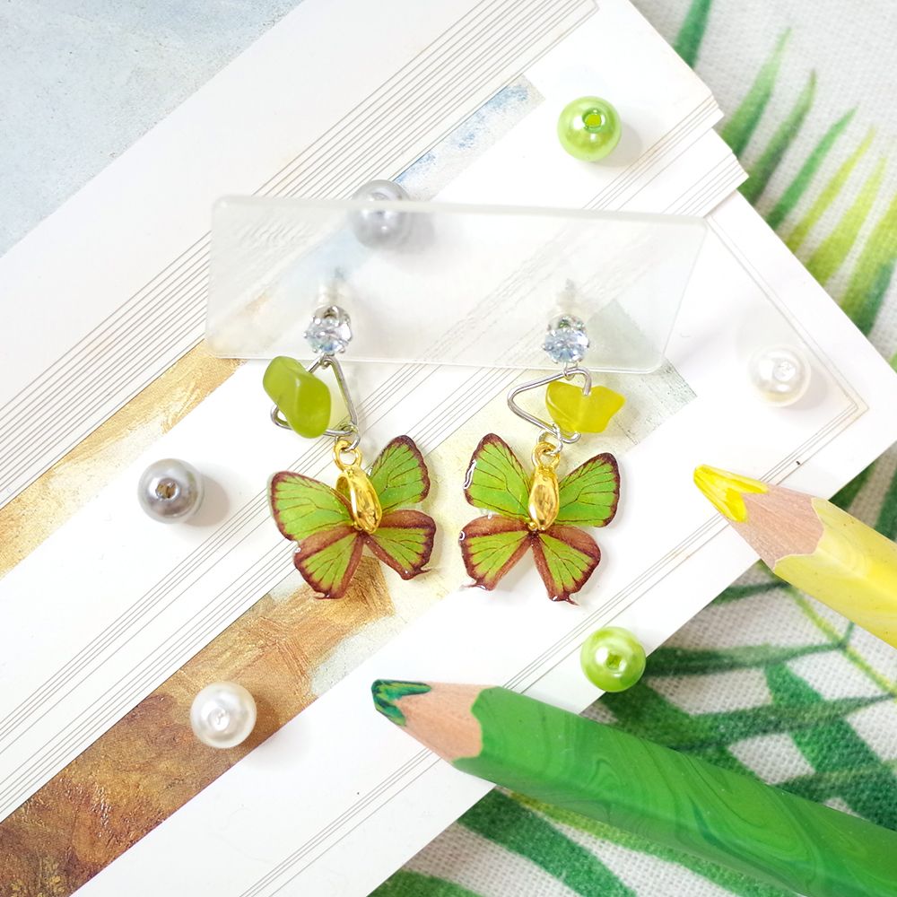 臺灣特有種蝶蛾垂墜耳環│西風翠灰蝶/琉璃帶鳳蝶