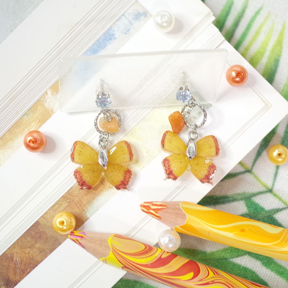 臺灣特有種蝶蛾貼耳耳環│紫日灰蝶/臺灣長尾水青蛾