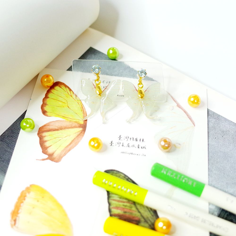 臺灣特有種蝶蛾垂墜耳環│臺灣長尾水青蛾/西風翠灰蝶