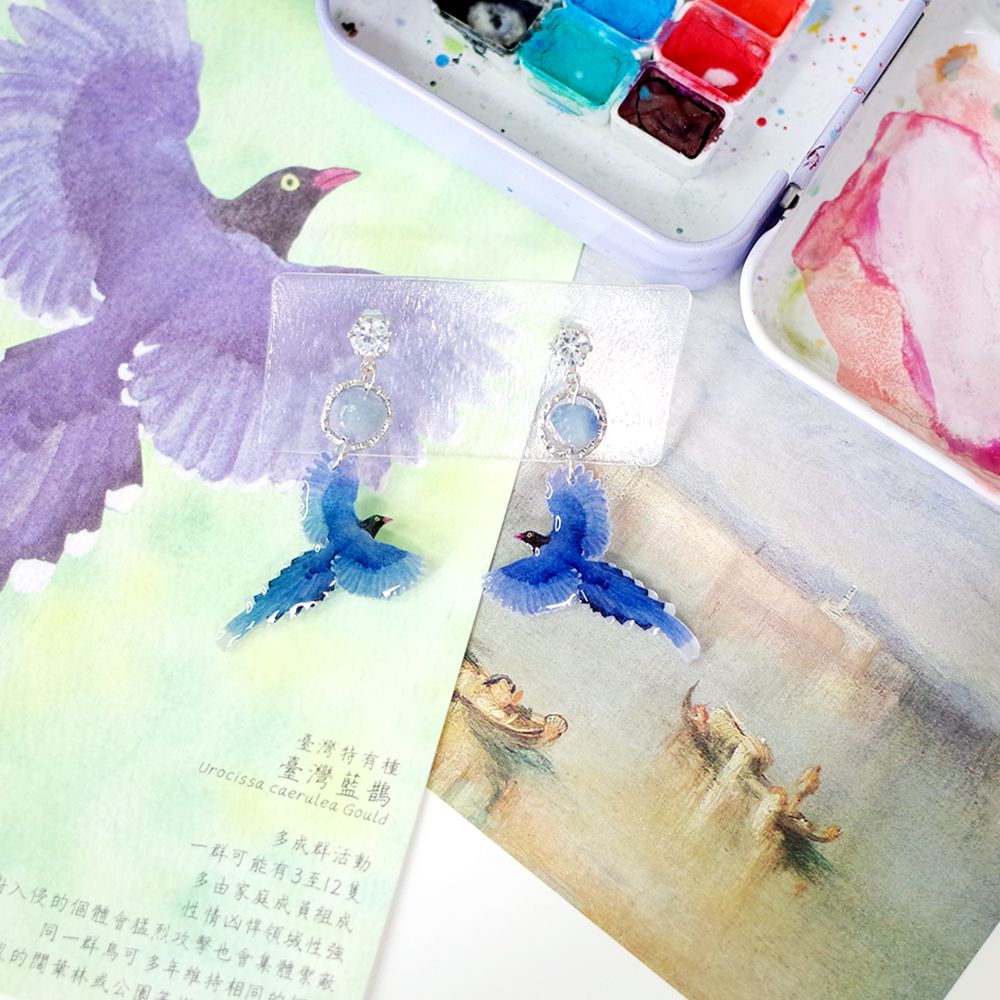 臺灣特有種鳥類垂墜耳環│臺灣藍鵲/白耳畫眉/赤腹山雀