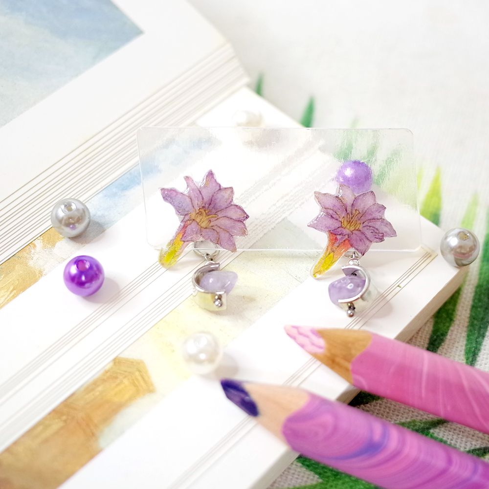 臺灣特有種花草貼耳耳環│阿里山龍膽/曲莖蘭嵌馬藍