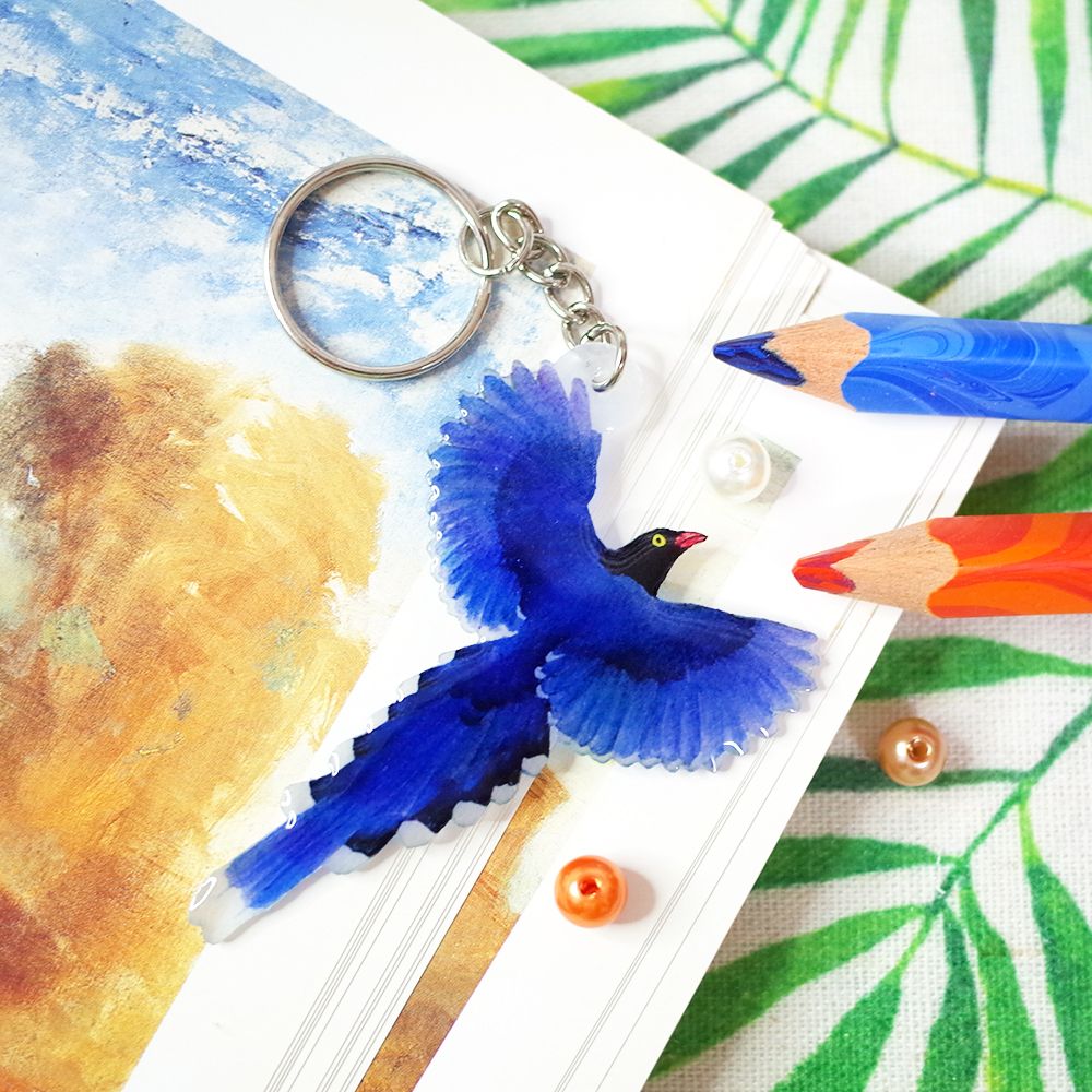 臺灣特有種鳥類繪畫鑰匙圈│臺灣藍鵲/白耳畫眉/赤腹山雀/大冠鷲/東方草鴞