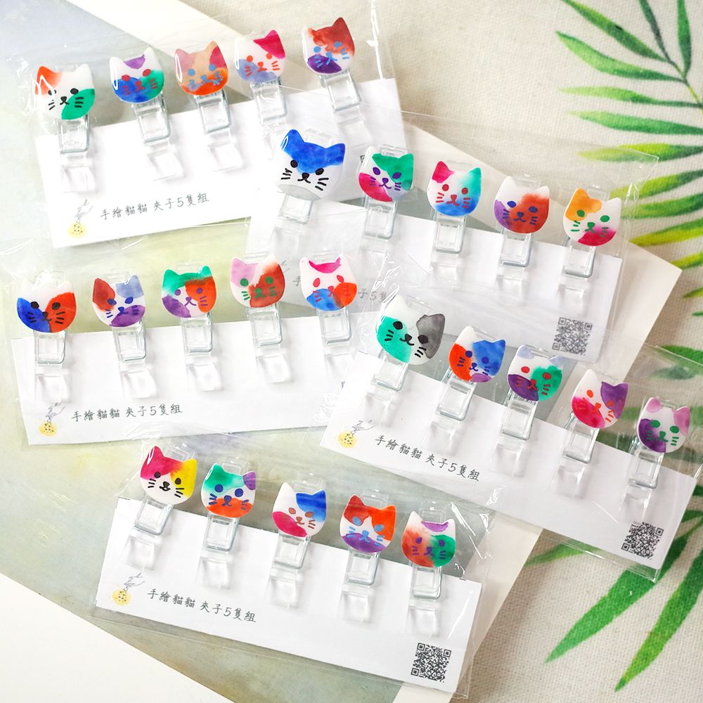手繪貓貓透明夾5隻組
