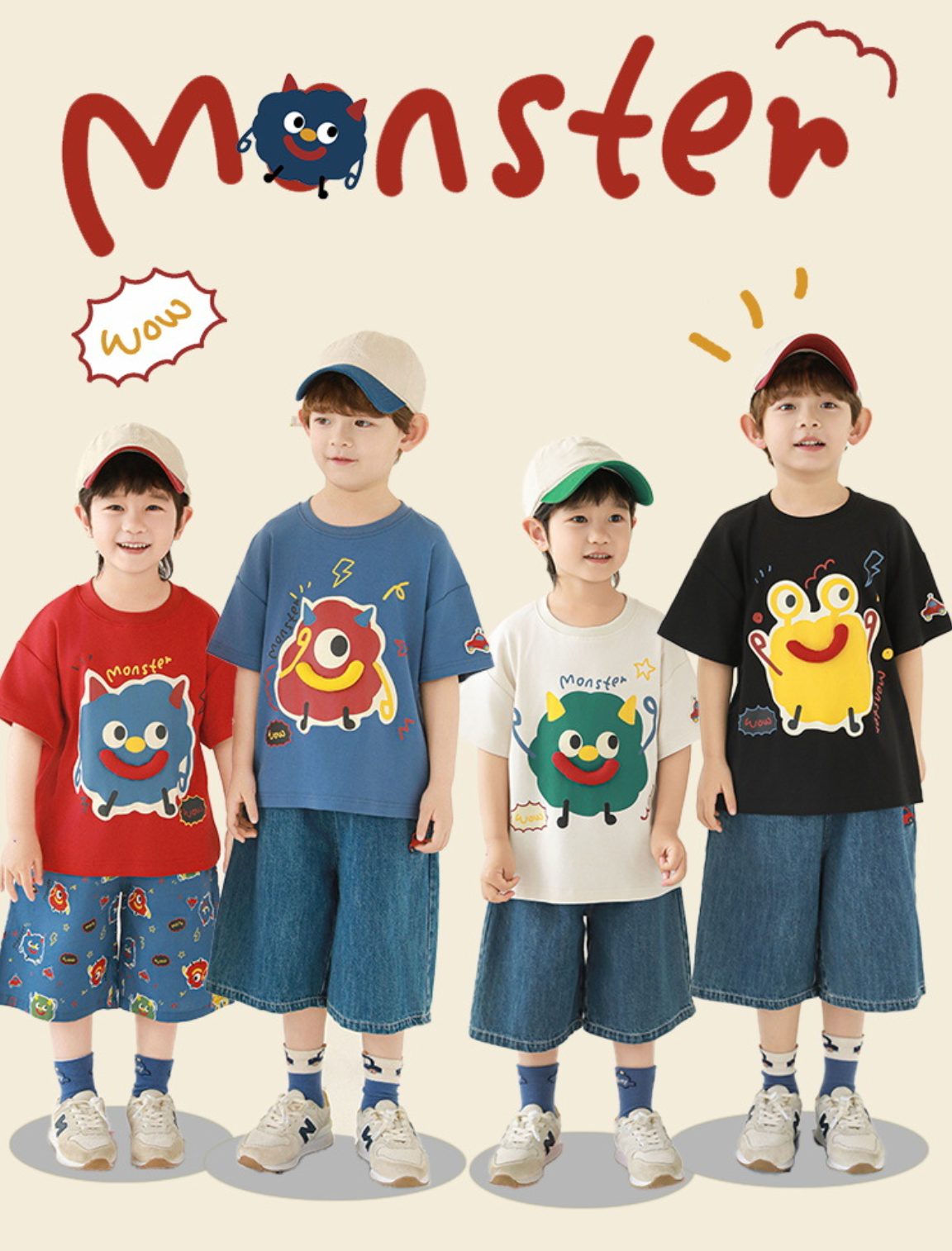 Monster Friends 卡通怪獸T恤｜四色可選