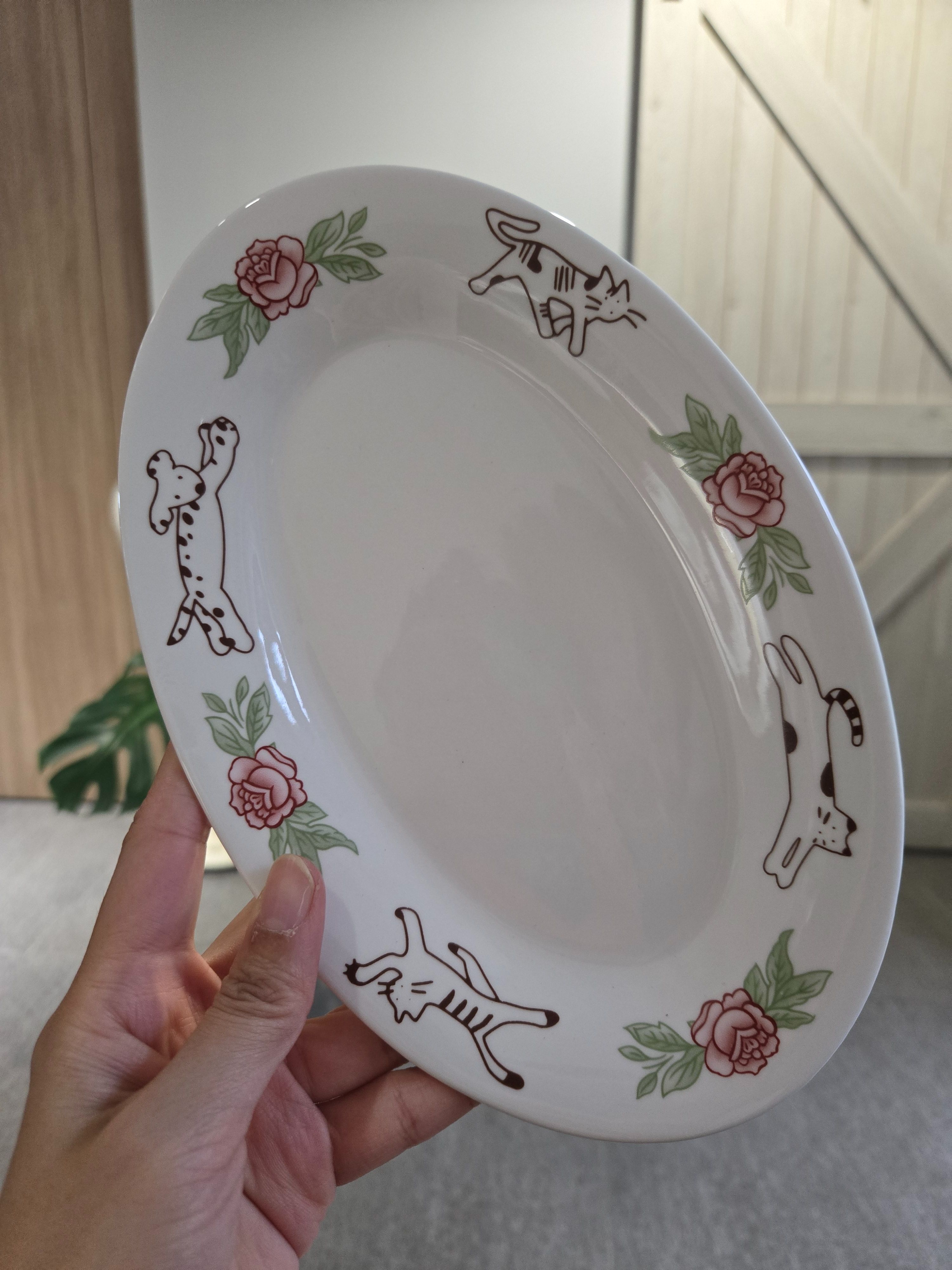 貓咪狗狗盤 玫瑰復古貓狗碗盤