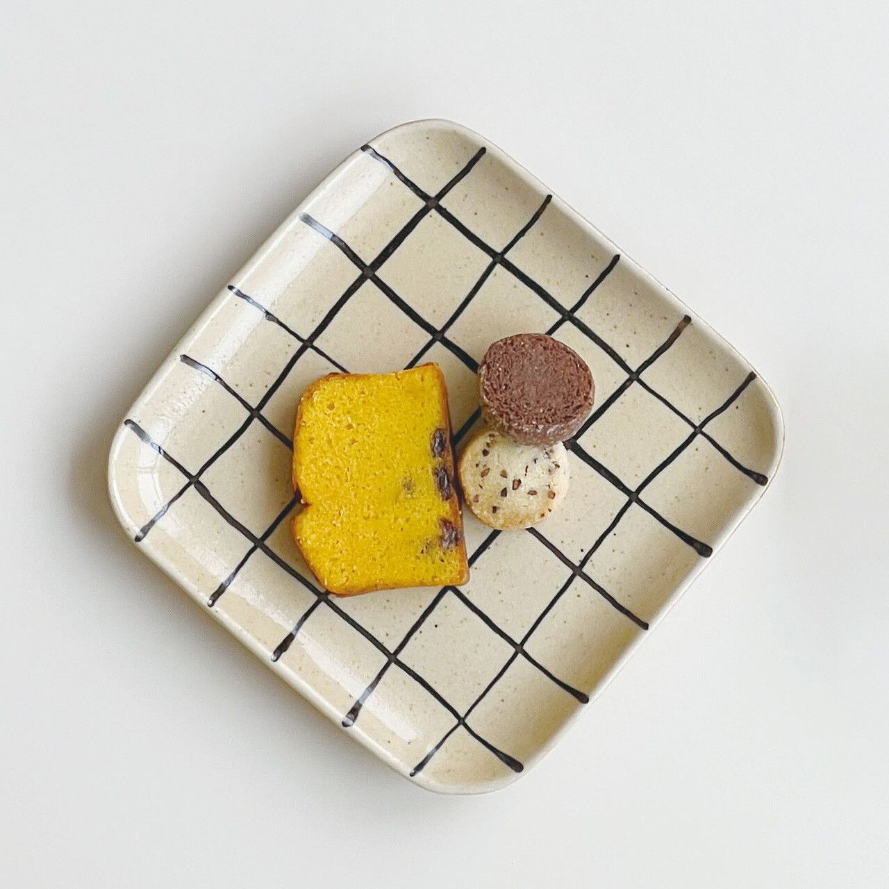 日本製 美濃燒 手繪格子方盤