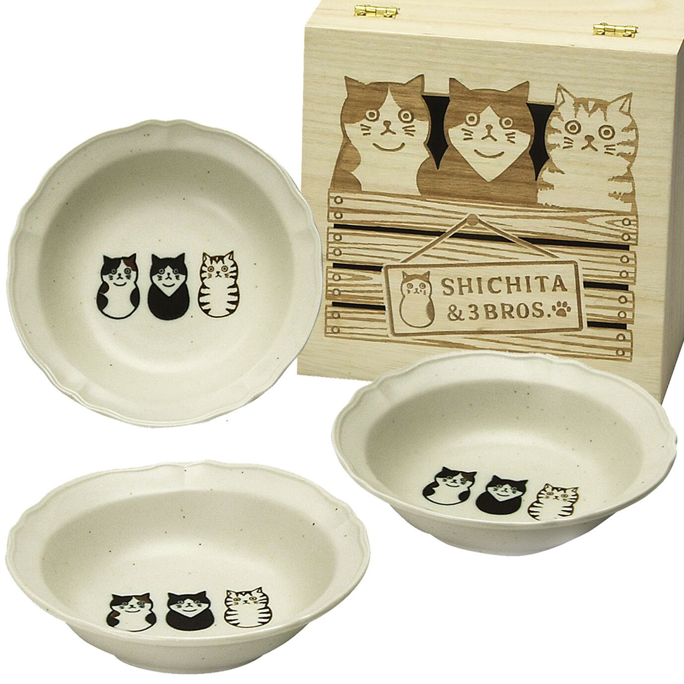 日本製 貓咪餐盤禮盒 木盒裝