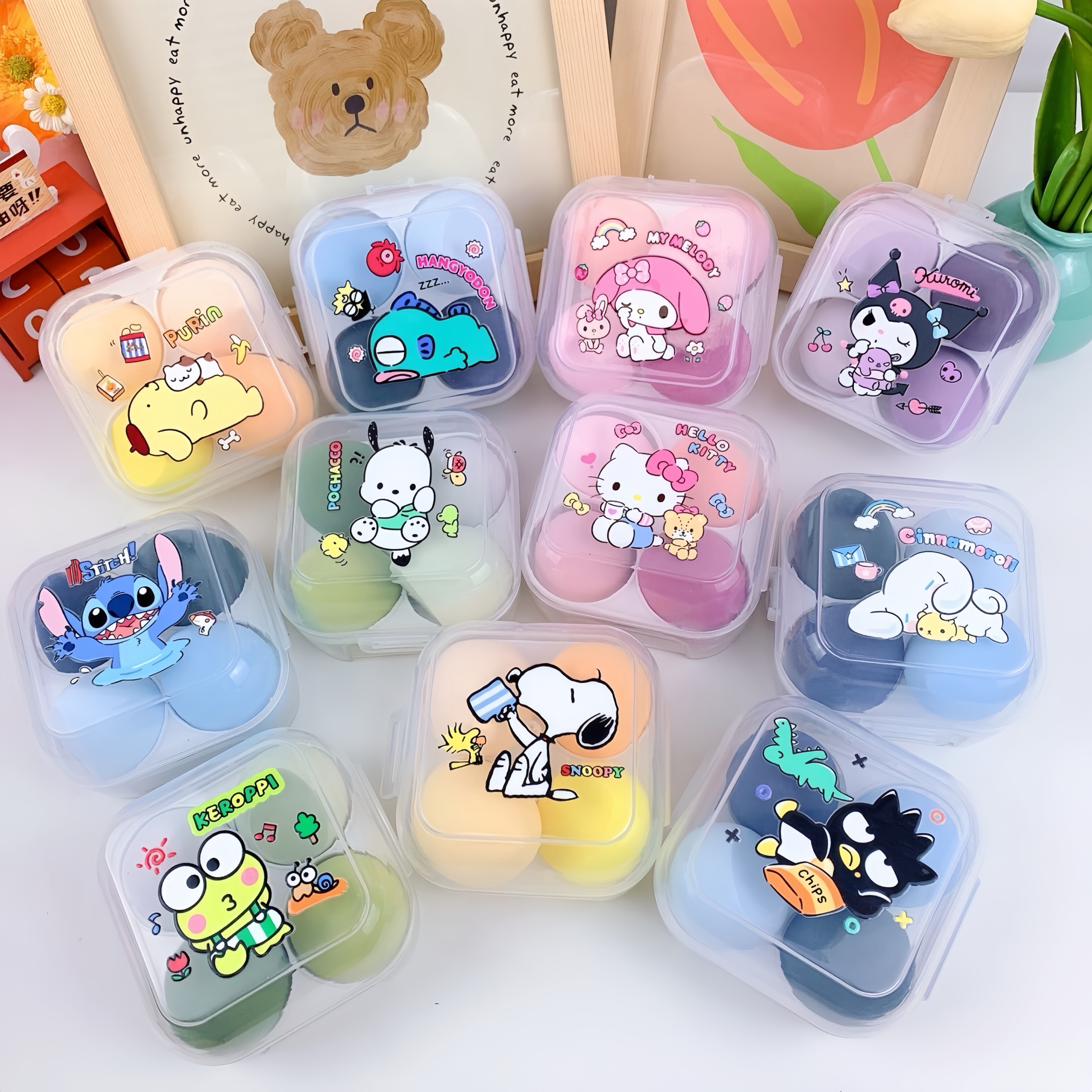 可愛卡通盒裝美妝蛋一盒4入