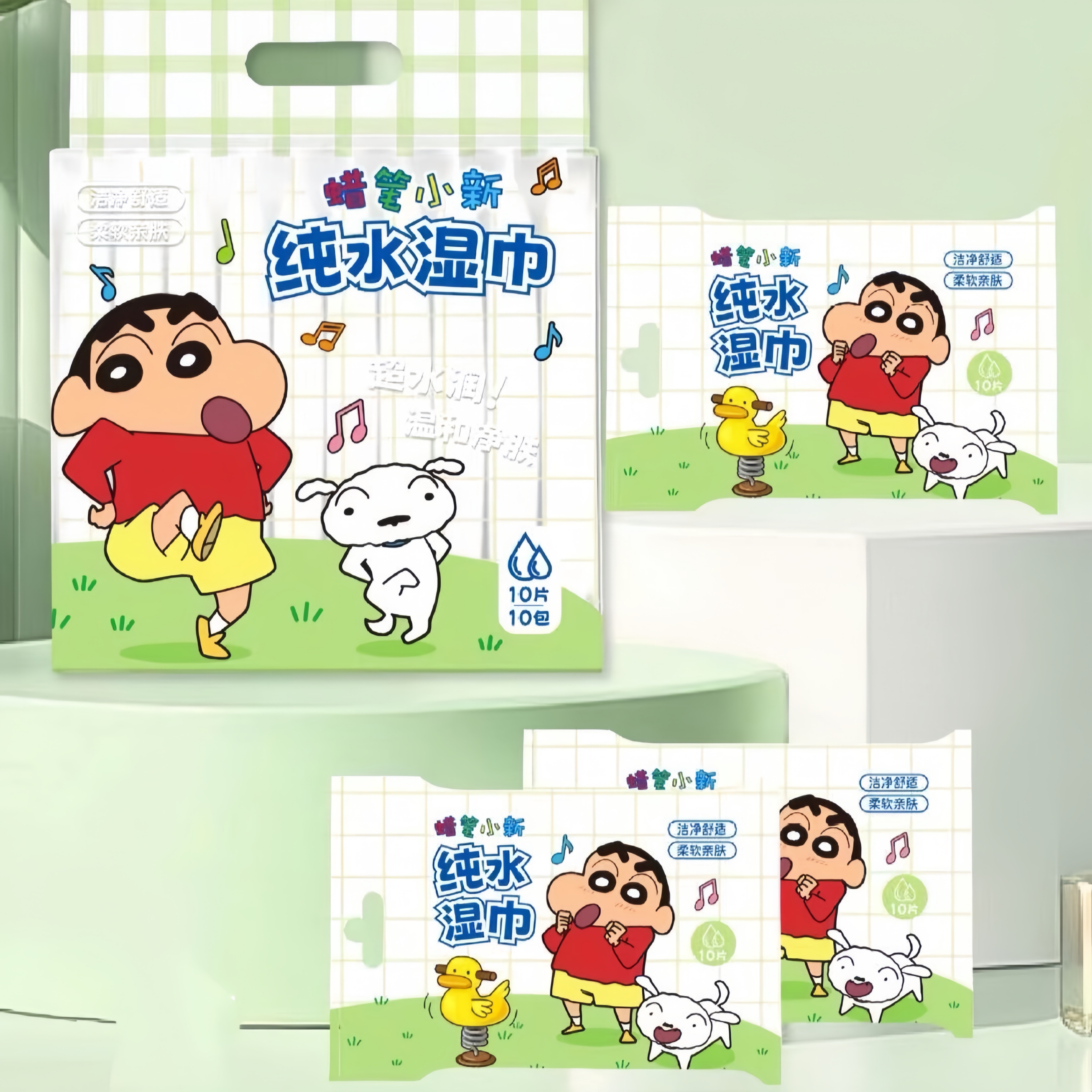 正版授權蠟筆小新袋裝純水濕紙巾