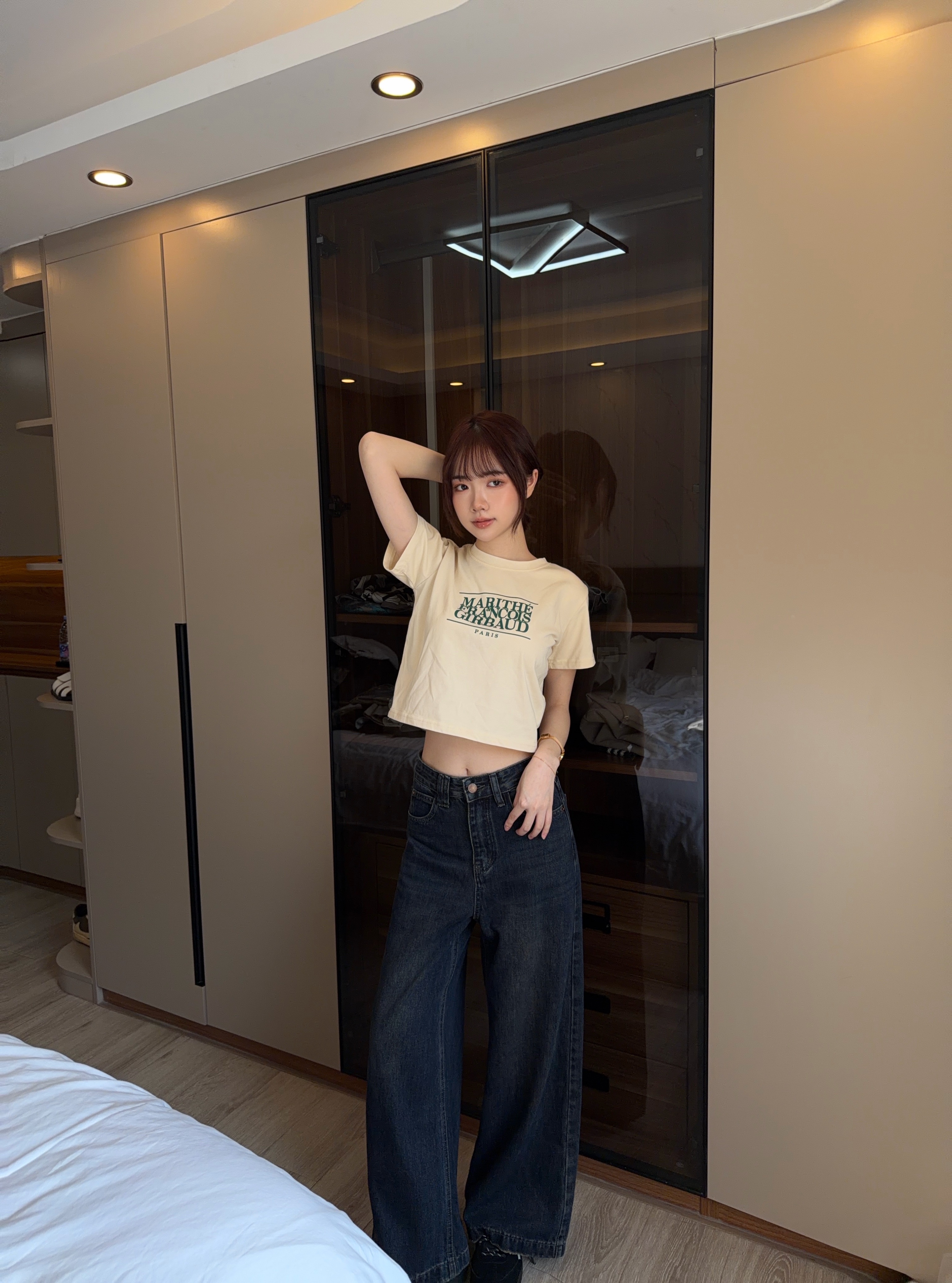 高級韓版刷色牛仔寬褲（現貨24H出貨）