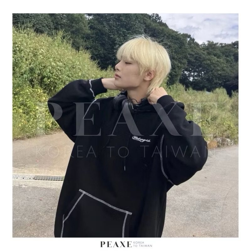Stray Kids I.N 梁精寅 Mahagrid 同款帽T 海軍藍 L