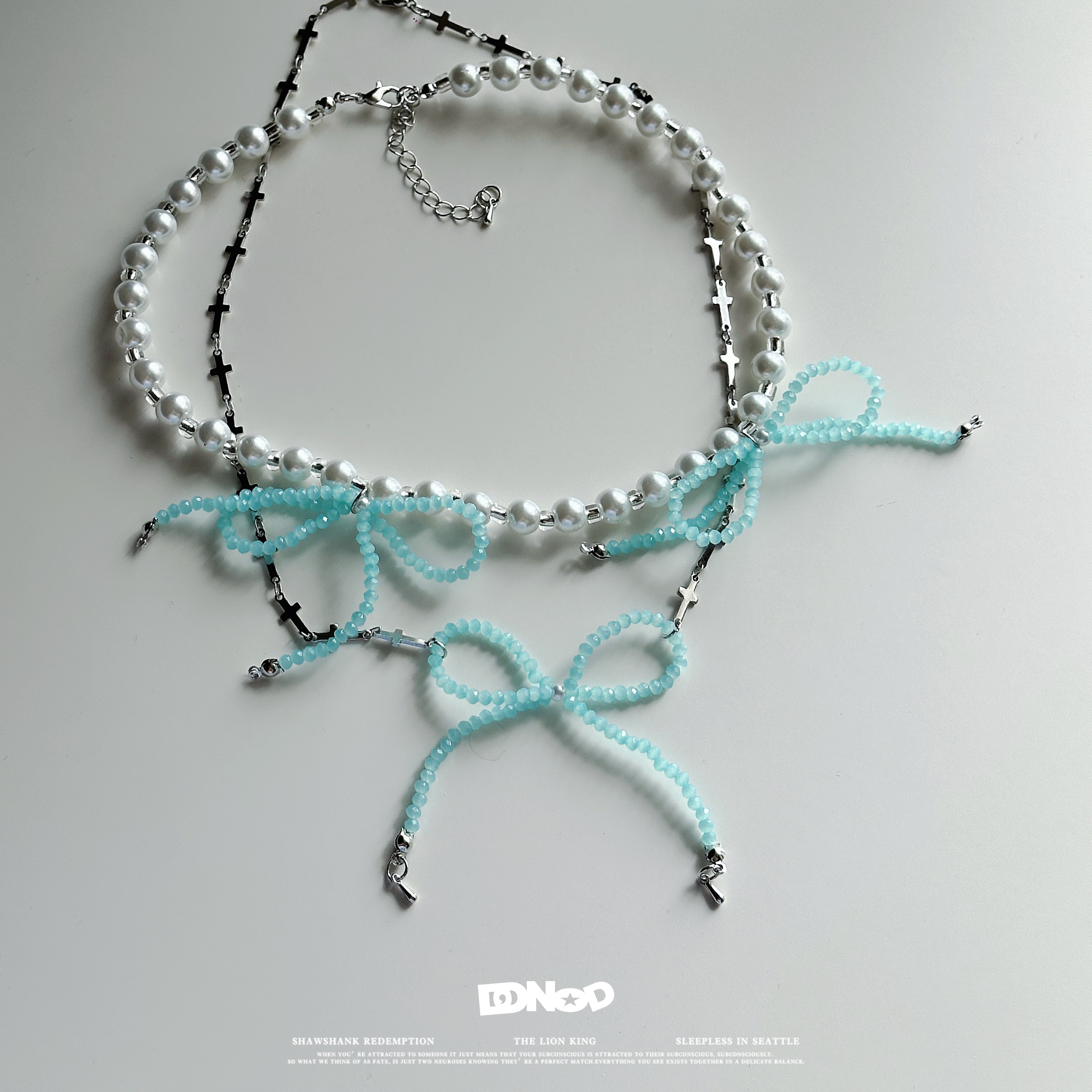 N05·DD沒有D｜꒰ ꒱現貨·芭蕾蝴蝶結串珠鎖骨鏈｜兩件式 珍珠 蝴蝶結 細鏈