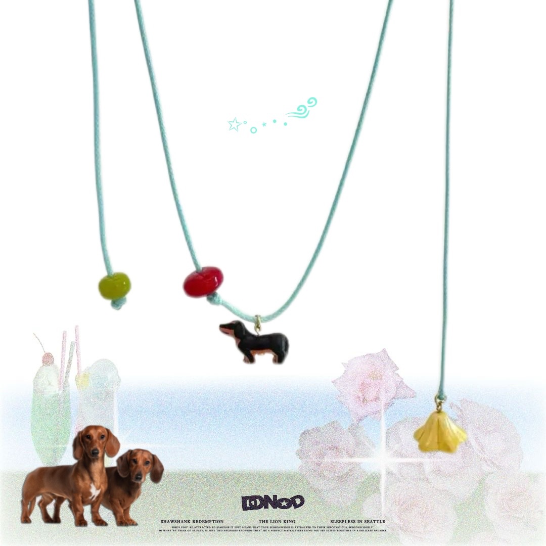 N17·DD沒有D｜꒰ ꒱現貨·臘腸狗編繩吊墜頸鏈｜細繩 撞色 可愛 狗狗 吊墜 多巴鞍