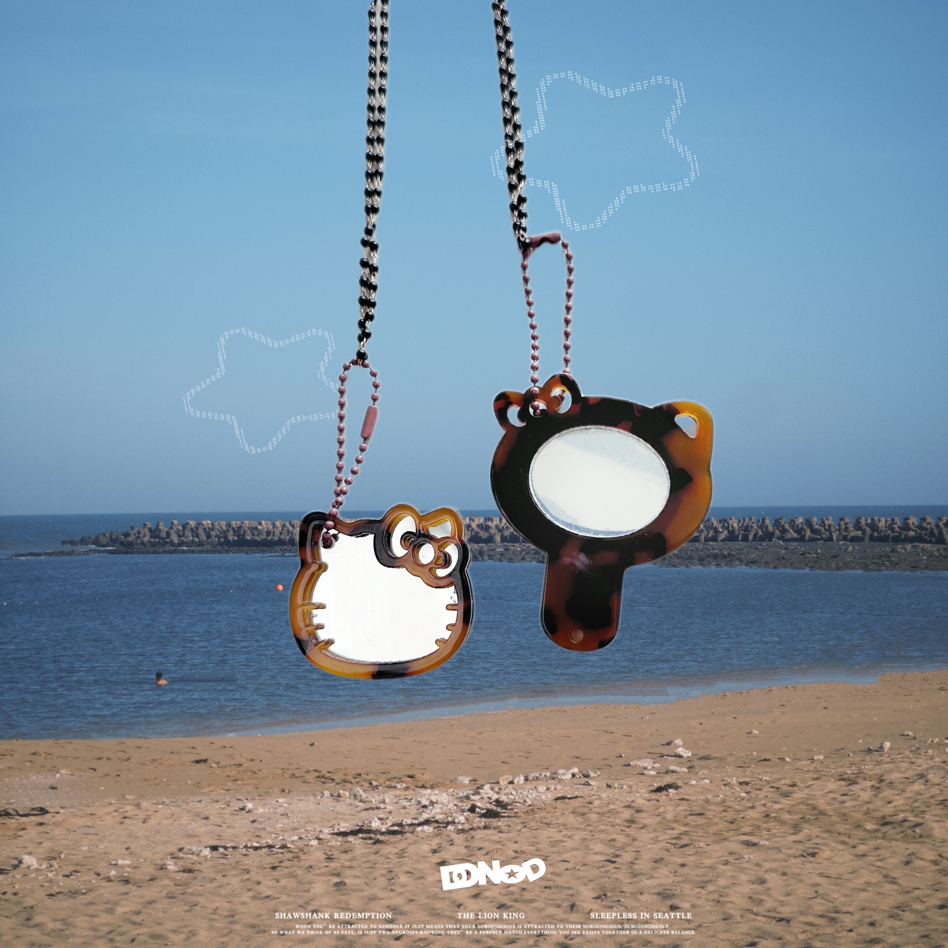 N12·DD沒有D｜꒰ ꒱現貨· Kitty造型豹紋鏡長鍊｜飾品 長鍊 垂掛鏡 珠珠鏈 夏日