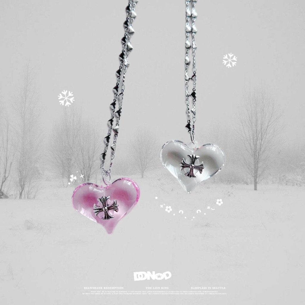 N13·DD沒有D｜꒰ ꒱現貨·愛情魔法石｜Y2K小眾設計心型十字吊墜 長鍊 輕奢飾品