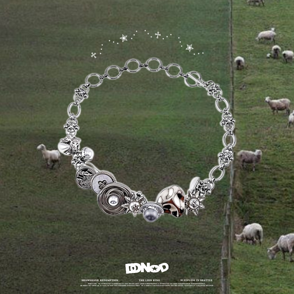 N19·DD沒有D｜꒰ ꒱現貨·銀色鈕扣頸鏈｜鈕扣朋克風 小眾項鍊 頸鏈 鎖骨鏈 鈕扣元素