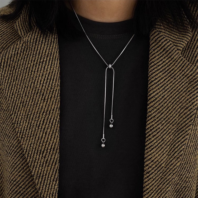N22·DD沒有D｜꒰ ꒱預購·極簡抽拉式蛇骨垂墜項鏈｜毛衣鍊 蛇骨鍊 冷淡風 抽拉