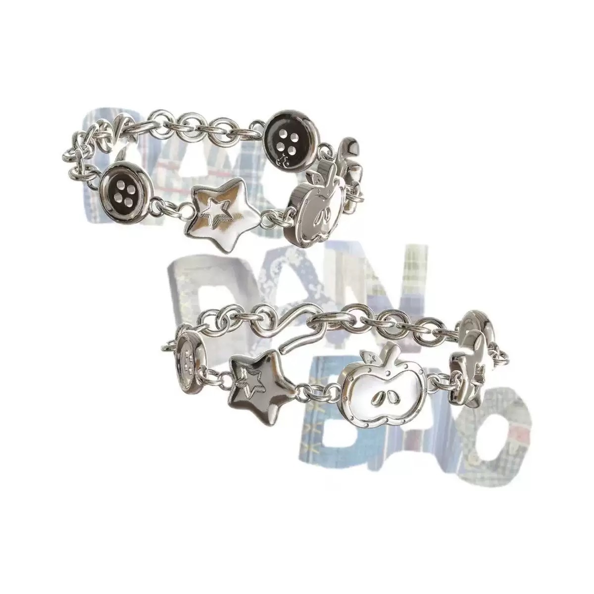 E01·DD沒有D｜꒰ ꒱現貨·蘋果星星撞鈕扣手鍊｜手鍊 蘋果 星星 鈕扣 串珠