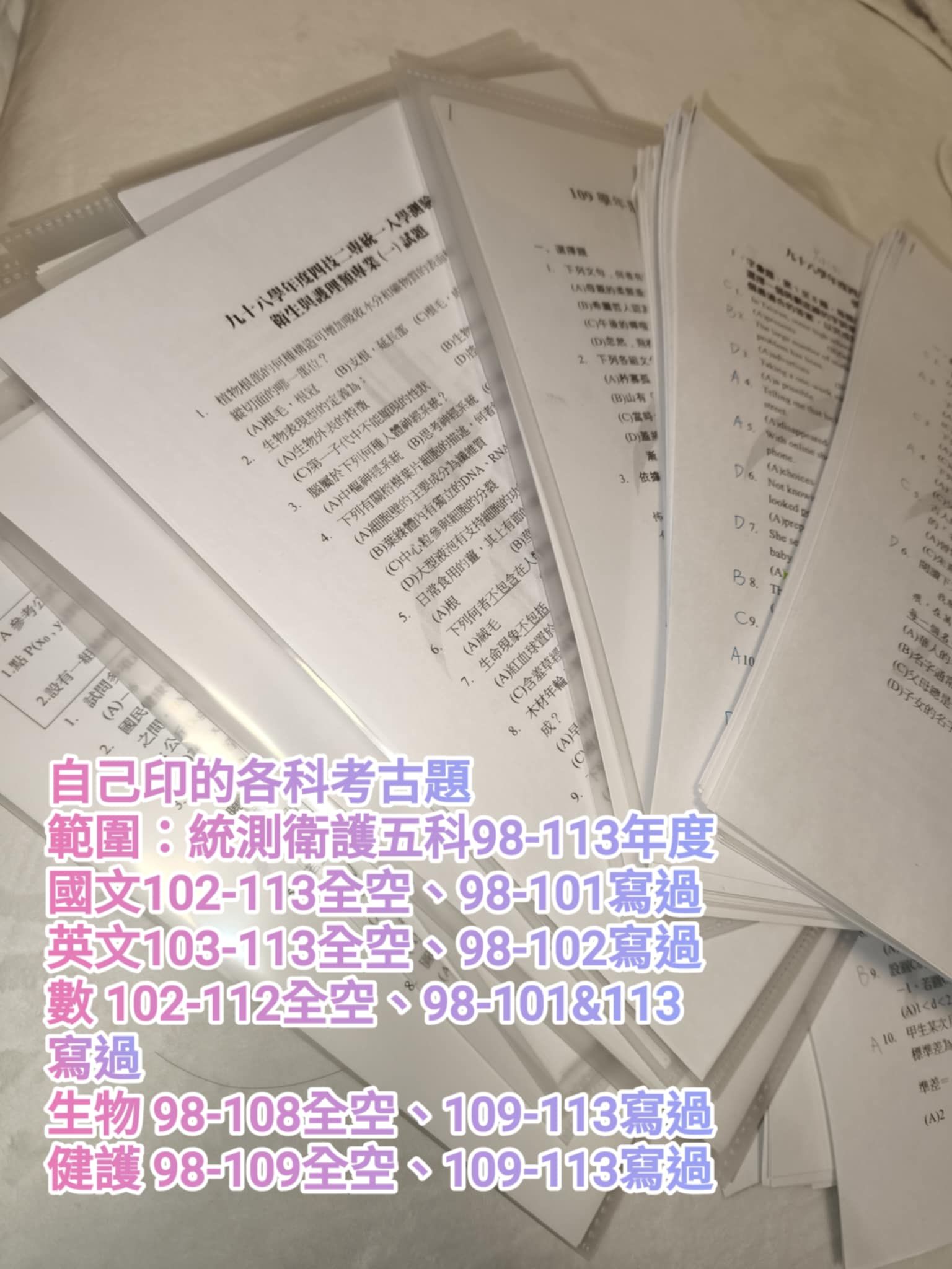 自行印製的考古題 有附簡答跟部分解析