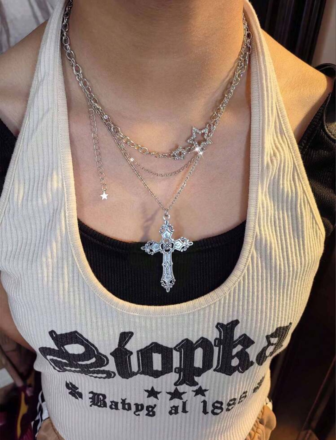 C3-027女士吊墜項鍊 不鏽鋼鏈 多層次 女生穿搭