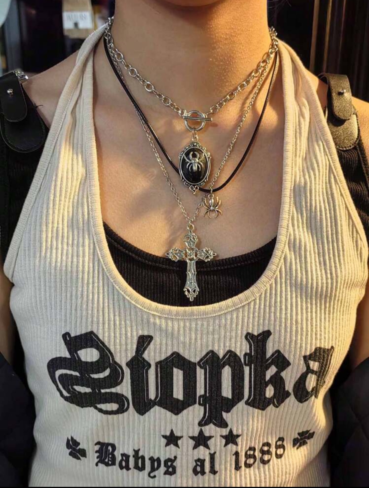 C3-028 三入組哥德風蜘蛛壓花 龐克搖滾風格項鍊 男女穿搭 首飾