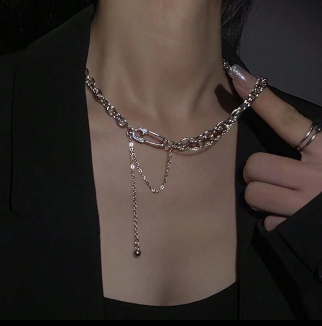 C3-029【化合選物】女士簡約設計不鏽鋼安全別針項鍊 歐美風格 女生穿搭