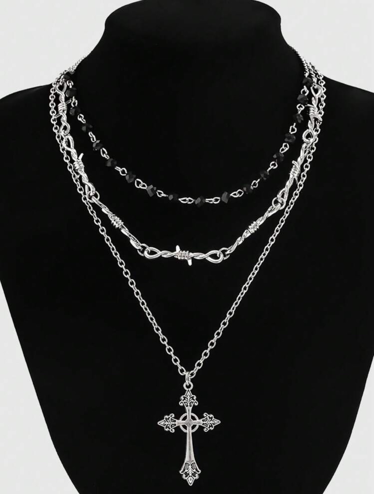 【化合選物】C3-041三入組時尚鈦鋼合金十字架款式多層次項鍊 女生穿搭 首飾