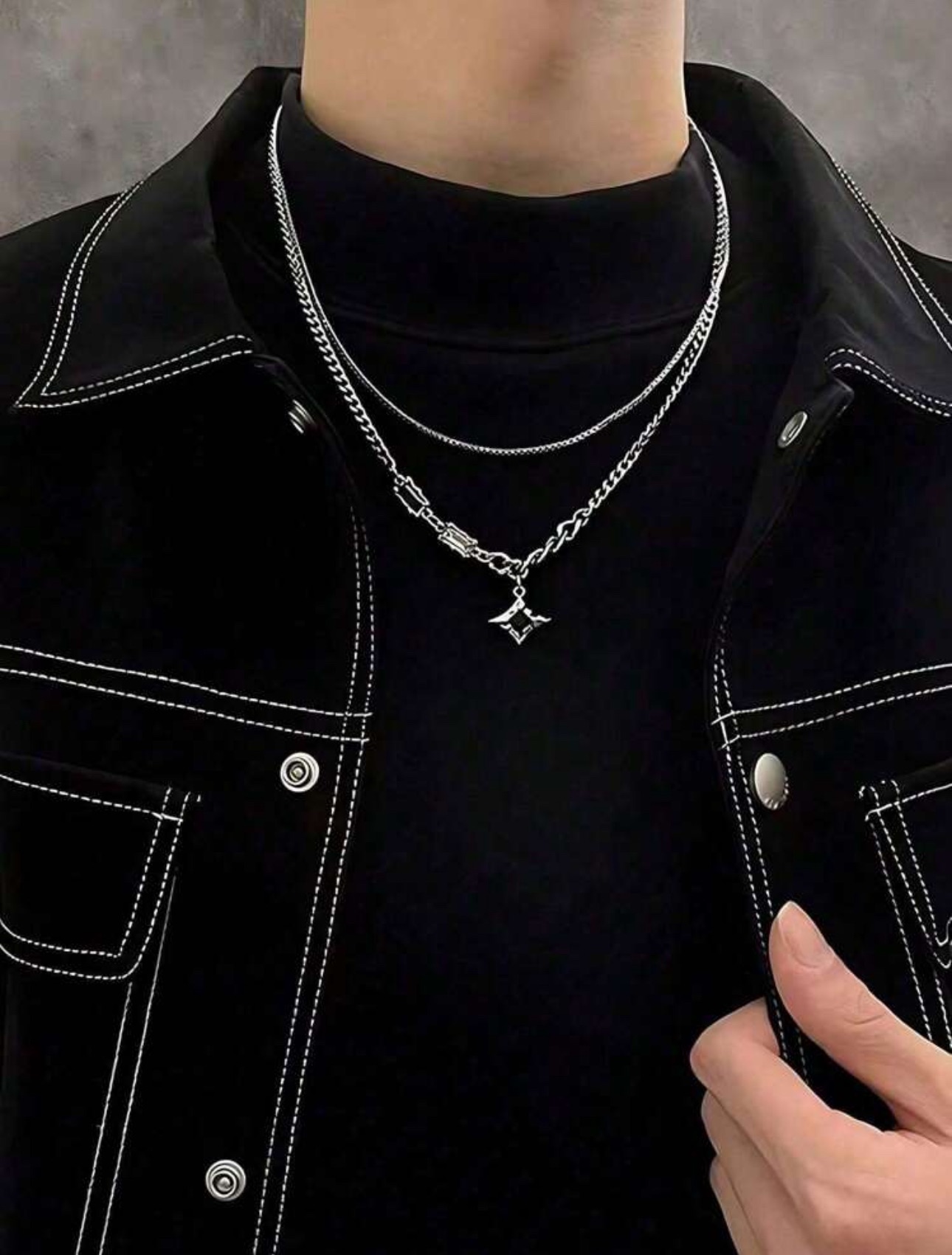 【化合選物】C3-042雙層星型鈦鋼項鍊 男女款波希米亞風格