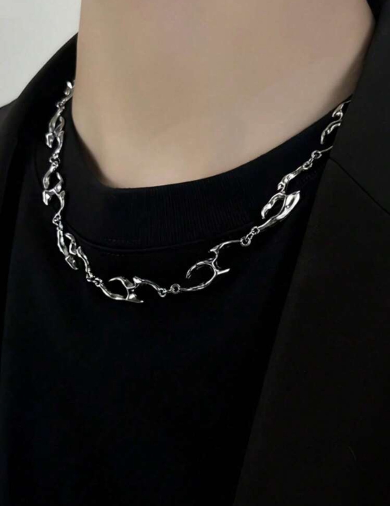 【化合選物】C3-043男士百搭風格嘻哈不對稱火焰鈦鋼吊墜項鍊