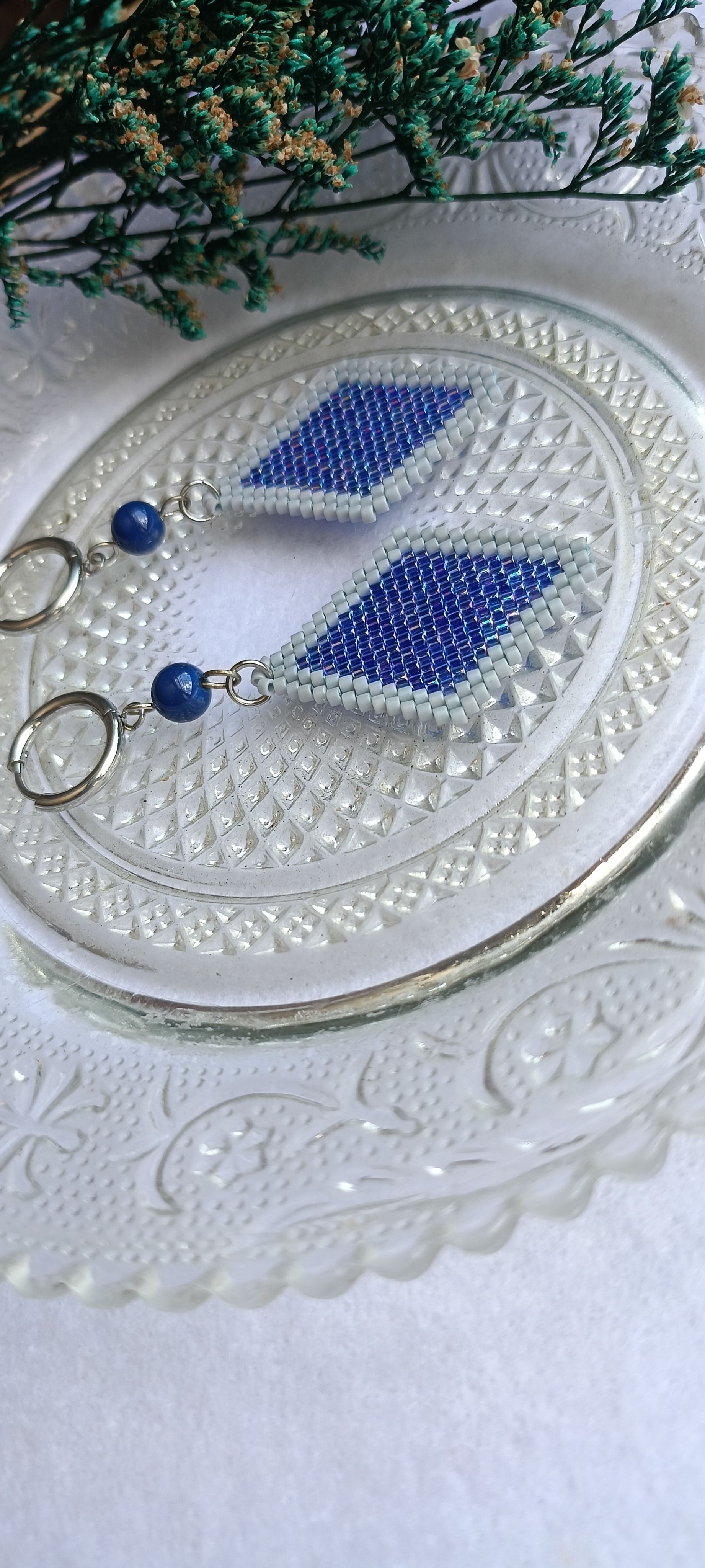 🔷🔹手工菱形編織耳環｜施華洛世奇水晶珍珠款🔹🔷