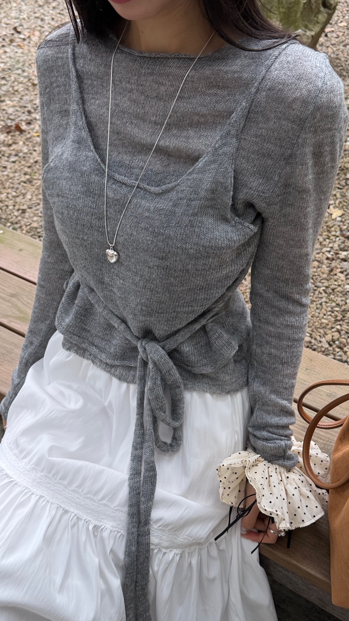 009/春秋新款!綁帶針織假兩件