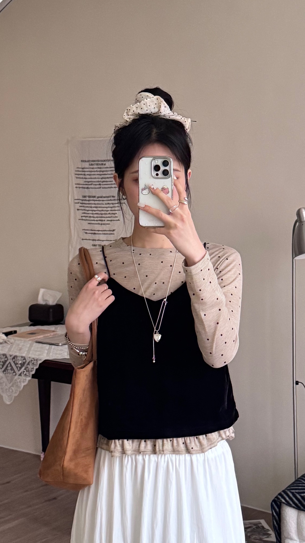 005/韓系歐膩!絲絨吊帶+波點花邊氣質真兩件套