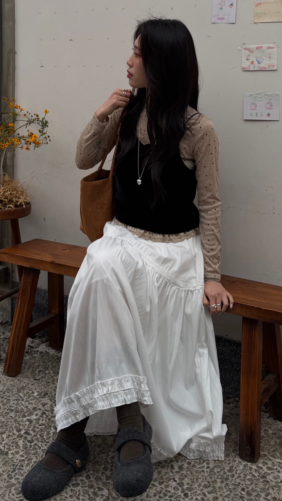 002/春慢經典款!蝴蝶結木耳邊蛋糕長裙