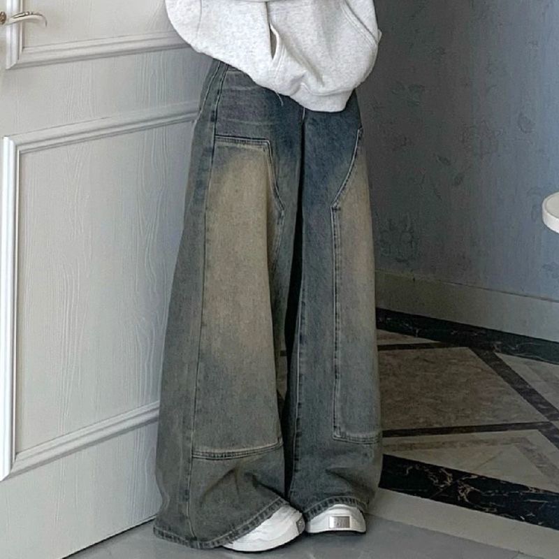 美式復古高腰垂感拖地長褲