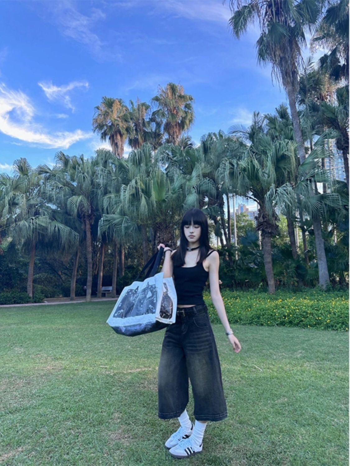 美式夏季薄款直筒闊腿七分褲