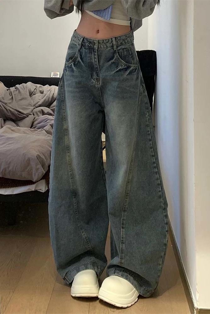 美式復古做舊彎刀褲