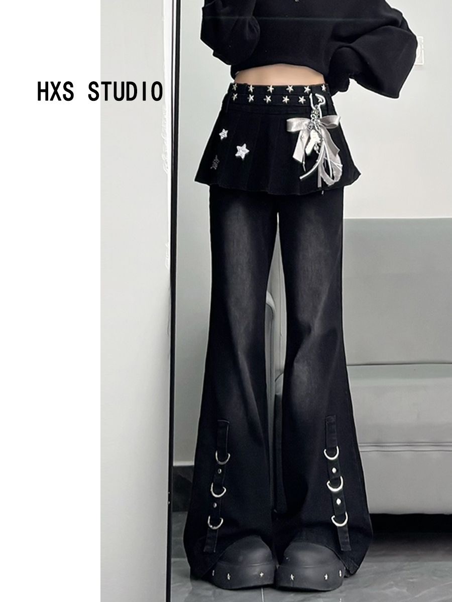 褲裙假兩件微喇褲